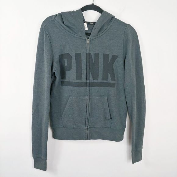 VS PINK Grey Zip Up Hooded Sweatshirt Size XS - Picture 1 of 4